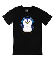 Kulaklıklı Penguen Siyah Tişört