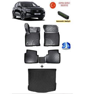 Ford Kuga 2019 Sonrası Uyumlu 3D Havuzlu Paspas ve 3D Bagaj Havuzu Seti ASMA KOKU VE NUMARATÖR HEDİYELİ