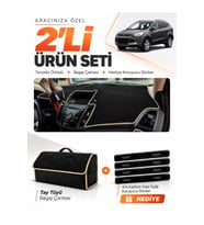e-biz FORD KUGA (2013-2015) Uyumlu Torpido Örtüsü + Tay Tüyü Bagaj Çantası Seti - Siyah-Bej - FO026