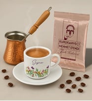 BK Gift Kişiye Özel İsimli Çiçek Tasarımlı Türk Kahvesi Fincanı & Bakır Cezve & Türk Kahvesi Seti-7, Arkadaş Hediye, Sevgiliye Hediye