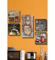 Kahve ve Bardaklar Tasarımlı 5 Parça MDF Tablo (Çok Renkli)