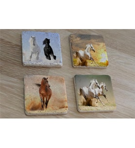 Koşan Atlar Doğal Taş Bardak Altlığı 4'lü set - Natural Stone Coasters