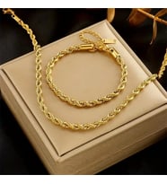 Gold Burgu Model Çelik Kararmaz Zincir Kolye ve Bileklik Set 3mm