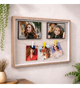 Ahşap İpli Mandallı Fotoğraf Çerçeve – 27 × 42 cm Kişiye Özel Fotoğraf Baskısı Dahil
