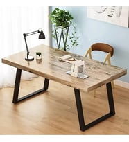 Ahşap Masif Ağaç Doğal Çalışma Masası Demir Iskelet Ofis Masası 100 x 200