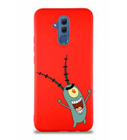 Huawei Mate 20 Lite Soft Premier Kapak Plankton Tasarımlı Silikon Kılıf - Kırmızı (Şeffaf)