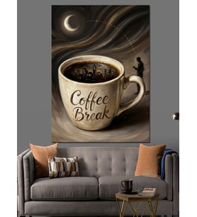 Coffee Break Yazılı Kahve Fincanı Dekoratif Kanvas - Mdf Ahşap Tablo