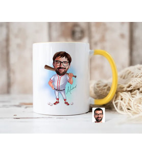 Bk Gift Kişiye Özel Beyzbol Karikatürlü Sarı Kupa Bardak-16, Sevgiliye Hediye, Arkadaşa Hediye