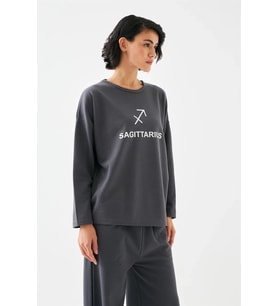 pilelistore- Kadın Füme Yay Burcu Oversize 2 İplik Eşofman Ev Giyim Takımı