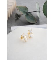 925 Ayar Gümüş Gold Kaplama Beyaz Zirkon Taşlı Kedi Küpe