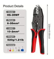 HS-35WF 6–35 MM² (AWG 10-2) KABLO UCU BAĞLANTI ELEMANLARI CIRCIRLI SIKMA PENSESİ