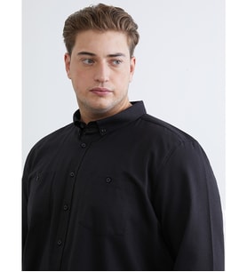 LCWAIKIKI Classic Siyah Büyük Beden Regular Fit Uzun Kollu Gabardin Erkek Gömlek