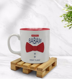 BK Gift Kişiye Özel Yakışıklı Babam Tasarımlı İçi Kırmızı Renkli Kupa Bardak Model 2
