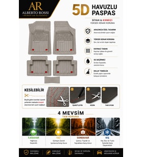 Renault Megane Cabrio 2012 Model Uyumlu Enerox GRI 5D Havuzlu Paspas Yumuşak Kaymaz Taban