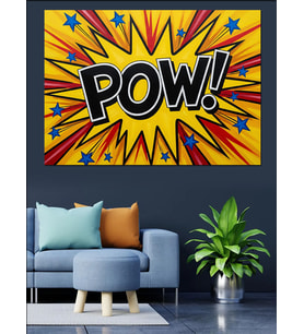 Pow Yazılı Pop Art Grafik Dekoratif Kanvas - Mdf Ahşap Tablo