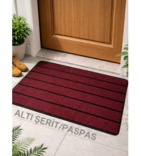 Beylini Şerit Desenli Kapı Önü Paspası Kaymaz taban Dayanıklı Su Geçirmez Emici Nem Toz UV Dayanıklı 45x70cm (Bordo)