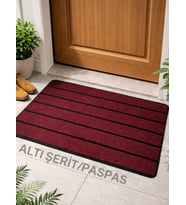 Beylini Şerit Desenli Kapı Önü Paspası Kaymaz taban Dayanıklı Su Geçirmez Emici Nem Toz UV Dayanıklı 45x70cm (Bordo)