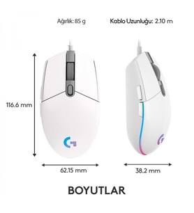 LOGITECH LOGITECH G G102 LIGHTSYNC OYUNCU MOUSE BEYAZ 910-005824