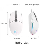 LOGITECH LOGITECH G G102 LIGHTSYNC OYUNCU MOUSE BEYAZ 910-005824