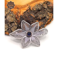 Safir Taşlı Lotus Model Oksitli Telkari Gümüş Kadın Broş 201025191