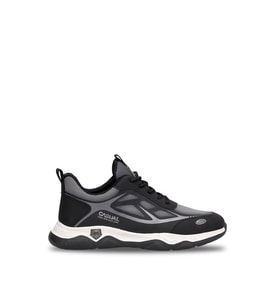 Voyager E087T Erkek Deri-Tekstil Klasik Sneaker Siyah - Gri (Siyah-Gri)