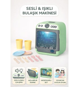 Sesli Işıklı Aksesuarlı Su Hazneli Oyuncak Bulaşık Makinesi Seti Evcilik ve Mutfak Oyun Seti
