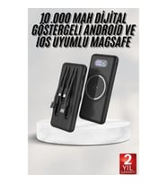 Mey İthalat® Wireless Powerbank 10000 Mah LED Ekranlı Dahili Kablolu Hızlı Şarj