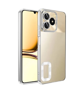Realme C53 Kılıf Logo Yeri Açık Kamera Lens Önü Korumalı Renkli Kenarlı Şeffaf Silikon (Gümüş)