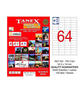 TANEX 2164 LASER ETİKET 52x18mm 64x100 6400 ADET