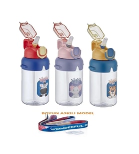 Vagonlife Boyun Askılı Kalın Pipetli Kilitli Kapak 650 ML Suluk (Karışık Renk 1 Adet)