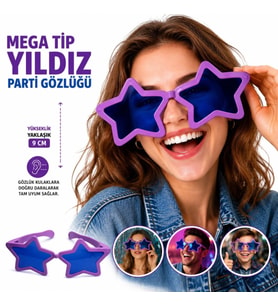 Mega Tip Yıldız Parti Gözlüğü Mor Renk