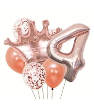 Rose Gold Taçlı 4 Rakam Balon Set