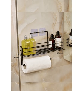 Siyah Modern Banyo Rafı Yapışkanlı Duş Organizer Kağıt Havluluk