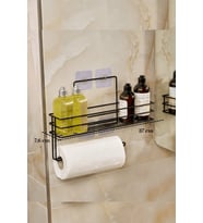 Siyah Modern Banyo Rafı Yapışkanlı Duş Organizer Kağıt Havluluk