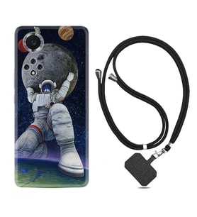 Huawei Nova Y70 Y90 Nova 9 SE  Kılıf Boyun Askılı Silikon Astronot ve Dünya 1759