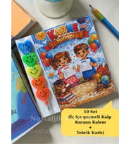 Karne Hediyesi 10 Set Kalp Kurşun Kalem ve Tebrik Kartı