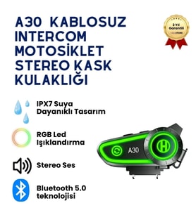 A30 IPX7 Su Geçirmez RGB Wireless Interkom Motor Motosiklet Stereo Kask Kulaklığı