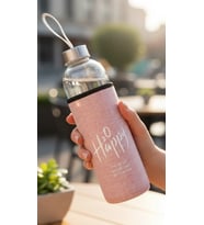 Premium Kılıflı Cam Matara 750 ml – Açık Pembe