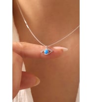 Gümüş Opal Taşlı Nazar Gözü Kolye - 925 Ayar Gümüş Kolye