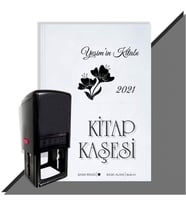 Kişiye Özel Çiçek Buketi 19 2021 Otomatik Kitap Kaşesi (Siyah)