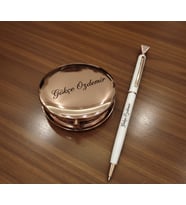 KİŞİYE ÖZEL AYNA VE ELMAS TAŞLI KALEM SET-KUTULU (Rose)