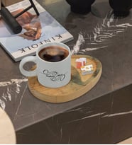 BK Gift Kişiye Özel Mermer Tasarımlı Doğal Ahşap Tabaklı Türk Kahvesi Fincanı Sunum Seti Model 17