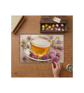 Kırmızı Yonca Çayı Tasarımı 240 parça Ahşap Puzzle Ahşap Kutuda MP01685