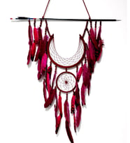 Ok Ve Ay Modelli Vişne Rengi Dream Catcher Duvar Süsü