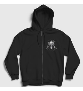 Presmono Unisex Siyah Skull Ghost Rider Hediye Motorcu Fermuarlı Kapüşonlu Sweatshirt 513800tt