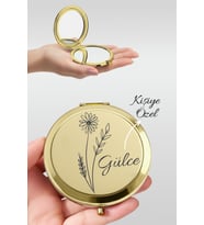 Kişiye Özel İsim Baskılı Premium Gold Cep Aynası Makyaj Aynası - Gökçe Papatya