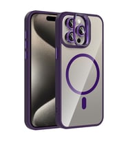Coverzone iPhone 15 Pro Max ile Uyumlu Z-Etro MagSafe Wireless ?arj Destekli, G��l� Manyetik Tutucu, Stand Olabilen, Kamera Lens Hediyeli Koruyucu K?l?f Derin Mor