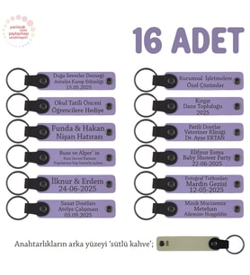 40 Uçurma Mevlüdü İçin Üzerine İsim Yazılabilen 16'lı, Anı Anahtarlık Set, Mor Menekşe & Sütlü Kahve (Lila - Mor)
