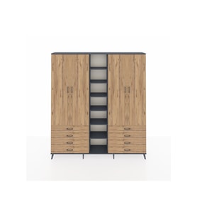 Arges Gardrop 10 Raflı 8 Çekmeceli 2 Askılı 220x30x243 Antrasit-Çam