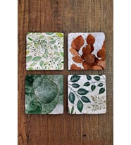 Doğal Taş Bardak Altlığı 4'lü Set - Yaprak Desenleri Bardak Altlığı - Stone Coasters